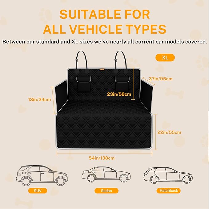 Toozey Dog Car Seat Cover for SUV, Sedan & Van, Waterproof & Tear-Resistant Dog Seat Cover for Backseat with Side Walls, Non-Slip Backing & Bumper Guard, Black Large: 81.9"x54.3"
