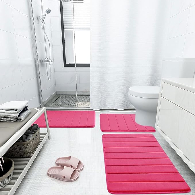 Buganda Memory Foam Bath Mat, 47" x 24", Ultra Soft and Non-Slip Bathroom Rugs, Water Absorbent and Machine Washable Bath Rug Runner for Bathroom, Shower, and Tub, Deep Pink