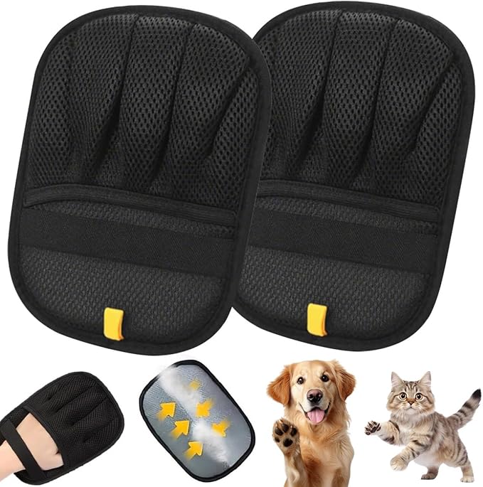 Electrostatic Pet Hair Removal Gloves for Cats & Dogs–Upgraded Reusable Magic Brush Tool for Quick Wiping on Couch, Carpet, Laundry, Car Seat & Pet Beds(2PC-Black
