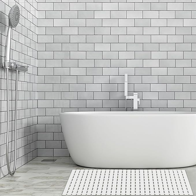 Shower Mat Non Slip Bathtub Mat with Suction Cups and Drain Holes 37.4 x15.7 Inch Bath Mat for Tub & Shower.Easy Dry,Easy to Cut,Eco-Friendly