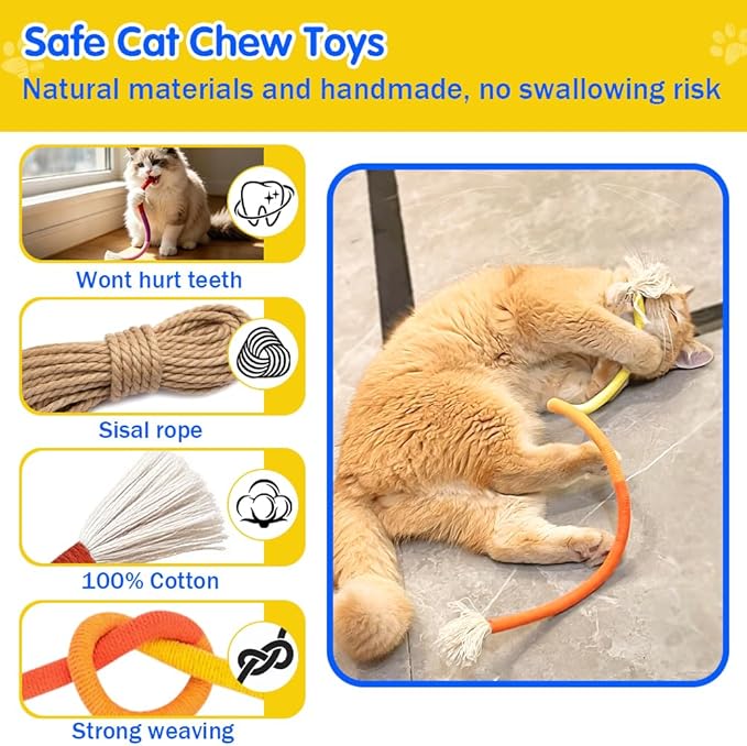 Retro Shaw Cat Chew Ropes with Natural Catnip, 23.6 Inches Safe Teeth Cleaning Cat Toys for Indoor Kittens, Interactive Kitty Kicker Nip String Toys 3 Pack