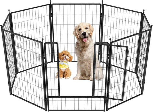 Dog Playpen 36 inch 8 Panels for Indoor & Outdoor Use – Heavy-Duty Metal Pet Fence with Ground Stakes, Rounded Ball Tops for Safety, Stable & Foldable Design, Easy to Assemble