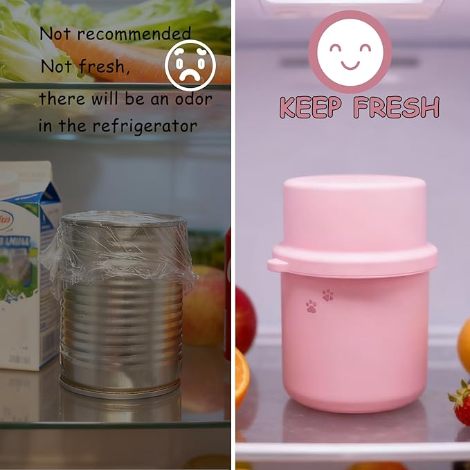 Original Canned Dog Food Storage Container & One Can Spoon | Silicone Can Cover Pet Food Sealer & Cute Paw Shape Opener Spatula | BPA Free, Airtight, Dishwasher & Freezer Safe (Dark Blue+Pink)
