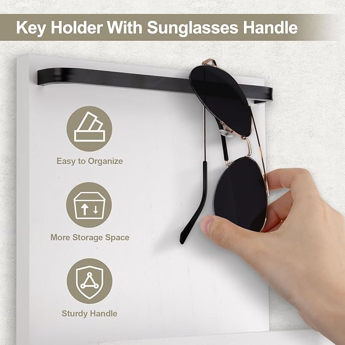 Lucundm Key Holder Wall Mount, Key Holder for Wall with 4 Hooks, Farmhouse Key Hanger Holds Dog Leash, Sunglasses – Decorative Mail Organizer Home Decor (White)