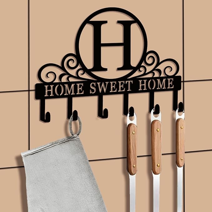Metal Letter H Key Holder for Wall, Monogram Coat Rack Wall Mount, Key Hooks Perfect for Bathroom, Living Room, Kitchen, Office Ideal Wedding, Anniversary, Housewarming Gift (H)