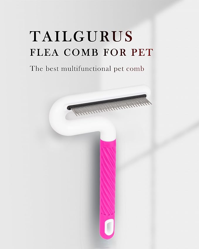 TailGurus Pet Flea Comb for Dogs & Cats - Grooming Tool with Long & Short Steel Teeth, Safely Removes Tangles and Knots, Gentle Detangling Brush for Pet Hair (TG2044)