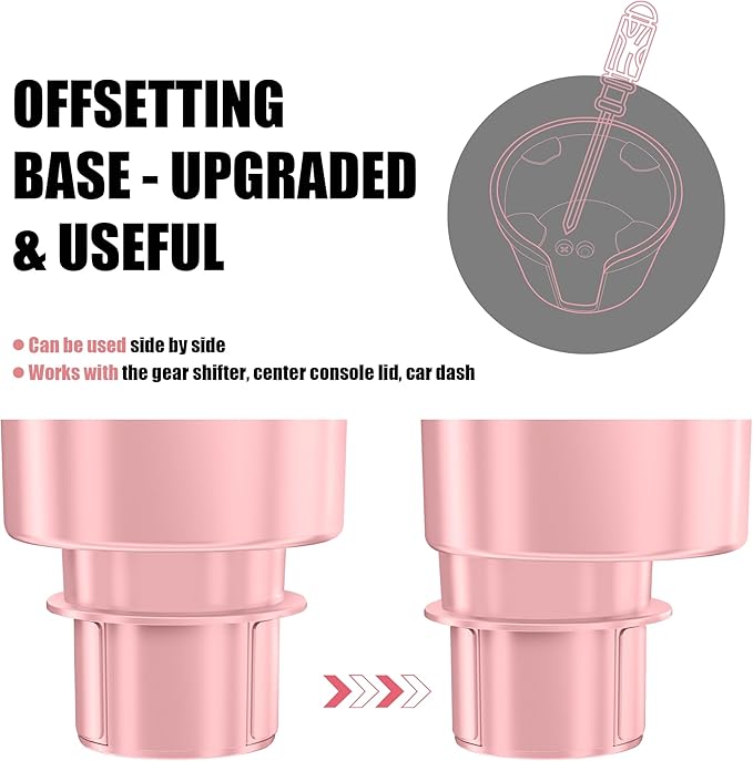 Upgraded Car Cup Holder Expander Adapter with Offset Adjustable Base, Compatible with Yeti 14/24/36/46oz Ramblers, Hydro Flasks 32/40oz, Other Large Bottles Mugs in 3.5"-4.0", Pink 1 Pack