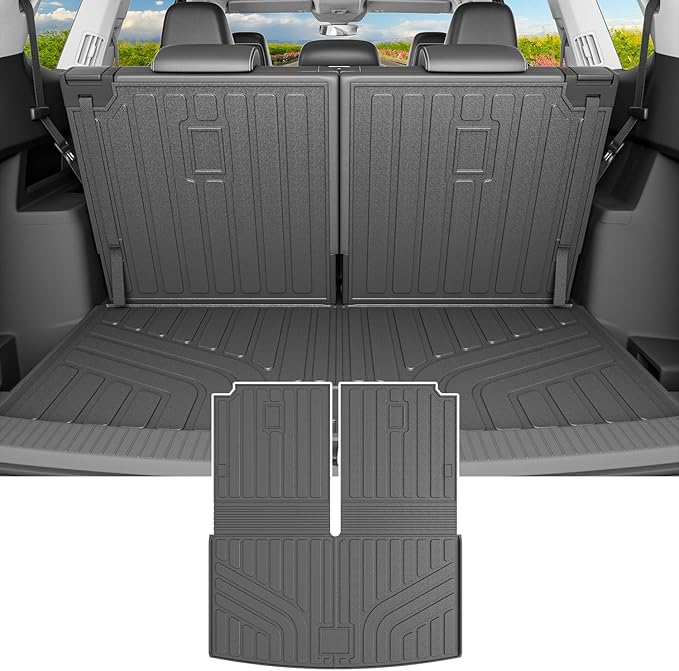 powoq 6&7 Seats Cargo Mat Compatible with 2018-2026 Volkswagen Atlas Trunk Mat Not Fit Cross Sport Backrest Mat TPE Replacement for 18-26 VW Atlas Accessories (Trunk Mat with Backrest Mats)