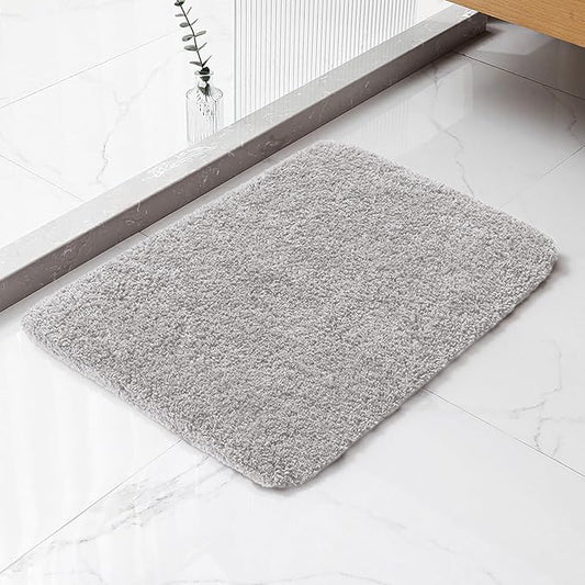 Light Gray Bathroom Rugs 17"x24" - High-Density Microfiber Bath Mat, Fluffy Non Slip Absorbent and Washable Bathroom Mat - Ideal for Small Spaces, Vanity, Toilet, or Pet Mat