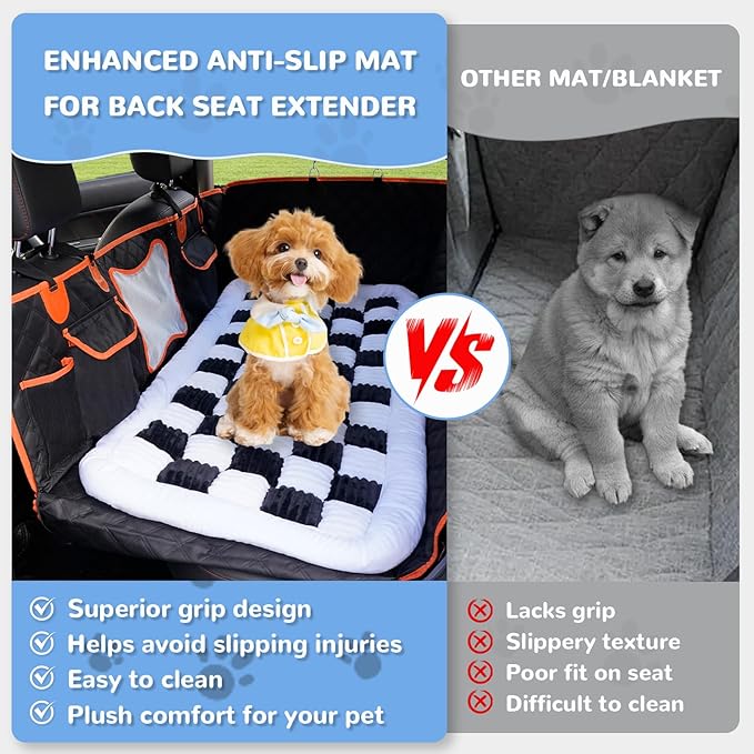 Backseat Pet Bed Mat, Fit for Backseat Extenders,Plaid Dog Bed for Car Back Seat,Non-Slip Travel Pet Pad for Car, SUV, Truck, Couch Cover, Washable Backseat Cushion(Black and White,24.8" x 54")