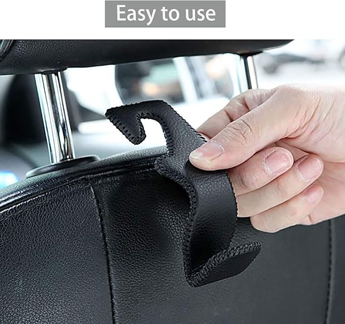Headrest Hooks for Purses and Bags, Car Back Seat Headrest Hanger Vehicle Beige Leather Storage Hook, Pack of 2