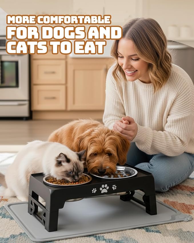 Jovrun Elevated Dog Bowls for Small Medium Large Size Dogs, Non-Slip Dog Feeder with 2 Food Water Bowls, 2-5 Heights Adjustable Raised Bowls Stand
