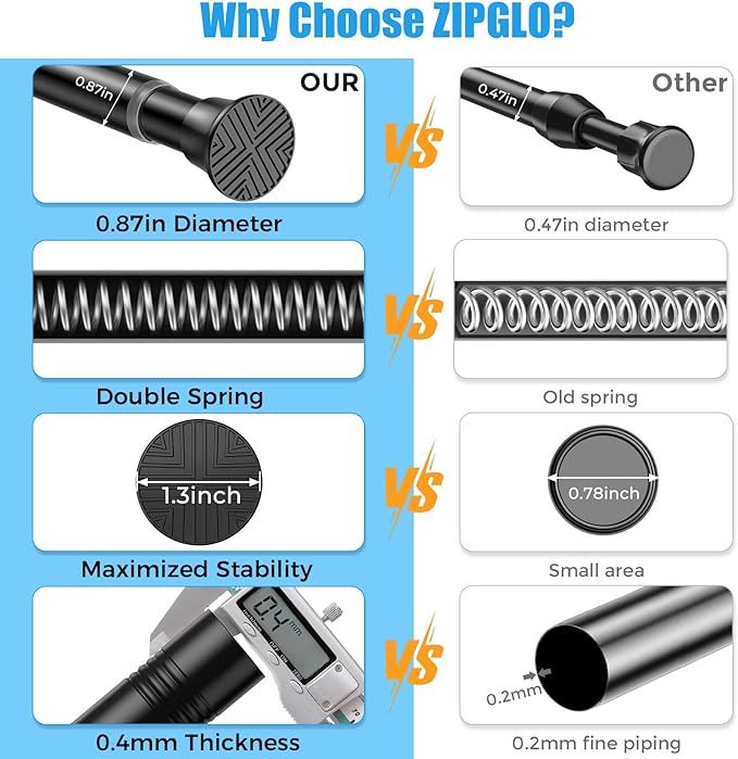 1pack Shower Curtain Rod 31-62 inch Tension Rod Black Shower rod Non Slip Adjustable Curtain Rods No Drilling Tension Curtain Rod Shower Rods for Windows Closet