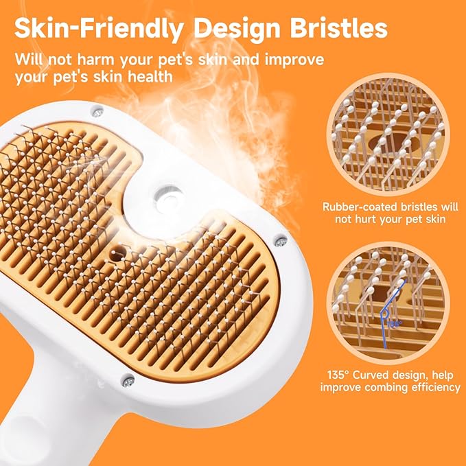 VVWVVW Pet Steam Brush for Dog & Cat – 3-in-1 Spray Hair Removal Comb – Steam for Shedding & Grooming – Water Brush for Long & Short Haired Pets – Spritz Defur Comb