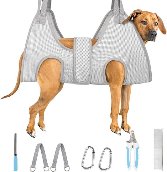 Supet Dog Grooming Hammock for Large Dogs, Dog Hanging Harness for Nail Trimming Doorframe, Pet Holder Restraint for Clipping Nails, Pet Hoist Sling for Cutting Nails at Home (Grey 2XL)