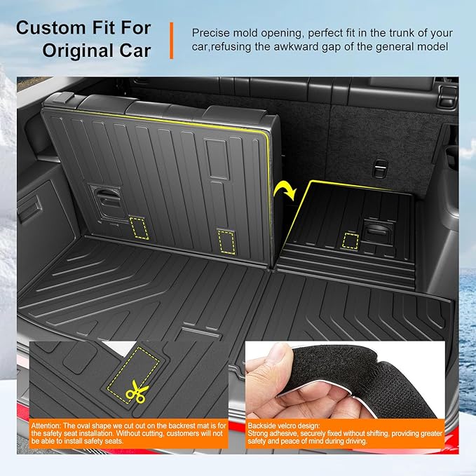 powoq Cargo Mat Compatible with 2009-2015 Honda Pilot Trunk Mat Cargo Liner Backrest Liner TPE Replacement for 2009-2011 2012 2013 2014 2015 Honda Pilot Accessories (Trunk Mat with Backrest Mats)