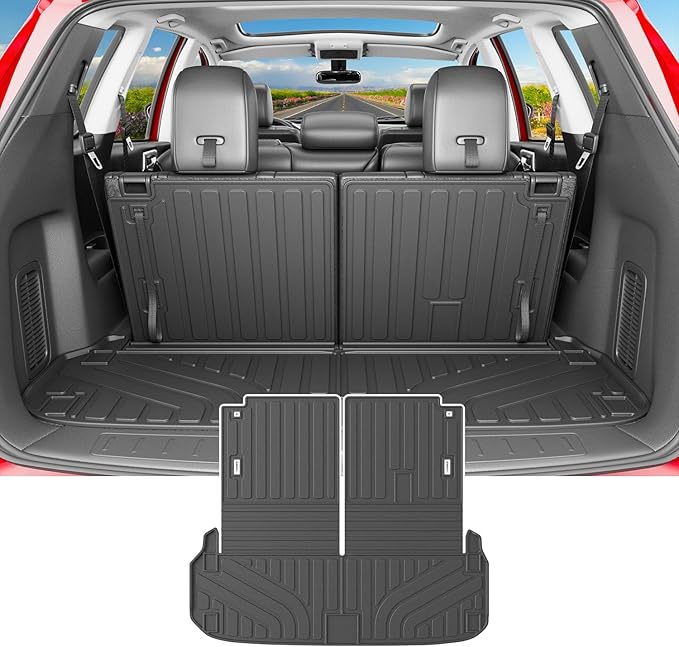 powoq 7 Seats Cargo Mat Compatible with 2013-2020 Nissan Pathfinder Trunk Mat 13 Infiniti JX35 & 14-20 Infiniti QX60 Replacement for 2013-2020 Pathfinder Accessories (Trunk Mat with Backrest Mats)