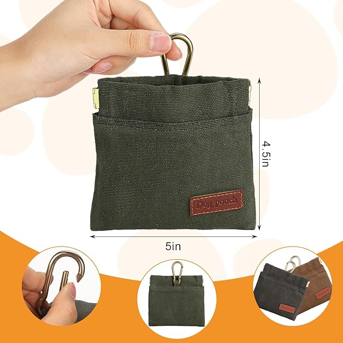 VZZNN 2PC Dog Treat Pouch,Dog Training Treat Reward Bag,Portable Puppy Hand Free Dog Walking Bag,Auto Closing Dog Food Dispenser,Behavior Aids for Puppy Travel or Outdoor(Green+Grey)