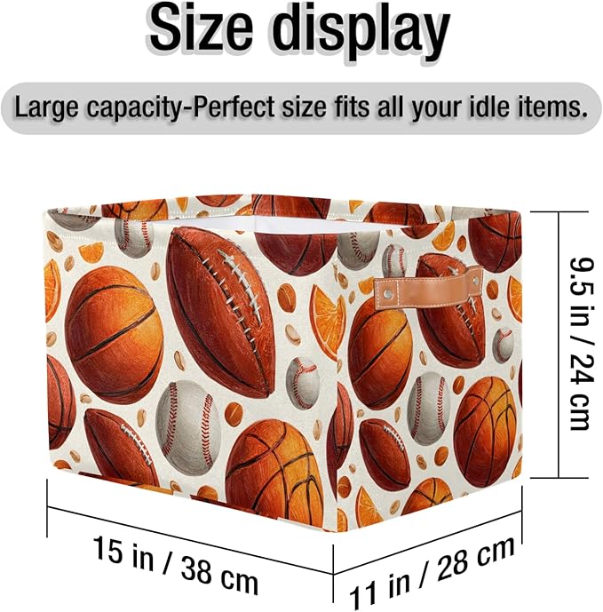 Cubes Storage Baskets,American Football Foldable Storage Box,Waterproof Open Shelf Organizer Bin for Kid Clothes Toy Empty Gift Baskets