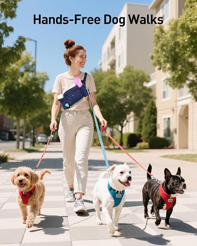 AGPTEK Dog Walking Fanny Pack, Large Capacity Dog Training Treat Pouch, Waist Bag with Removable Snack Pouch, Water Holder, Poop Bag Dispenser, Waterproof Zipper, Adjustable Strap, Dark Blue