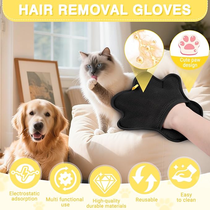 Pet Hair Removal Glove for Cats and Dogs,Upgrade Reusable Electrostatic Magic Brush Pet Hair Removal Grooming Gloves Tool for Furniture, Bed Sheets,Couch,Clothes,Carpet,Car Seat