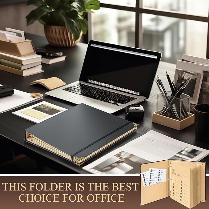 Marspark 3 Rings Important Document Organizer with Labels, Family Document Organizer Binder, Expanding File Folder for Important Papers, Letters, Birth Certificates, Photos, Passports(Black)