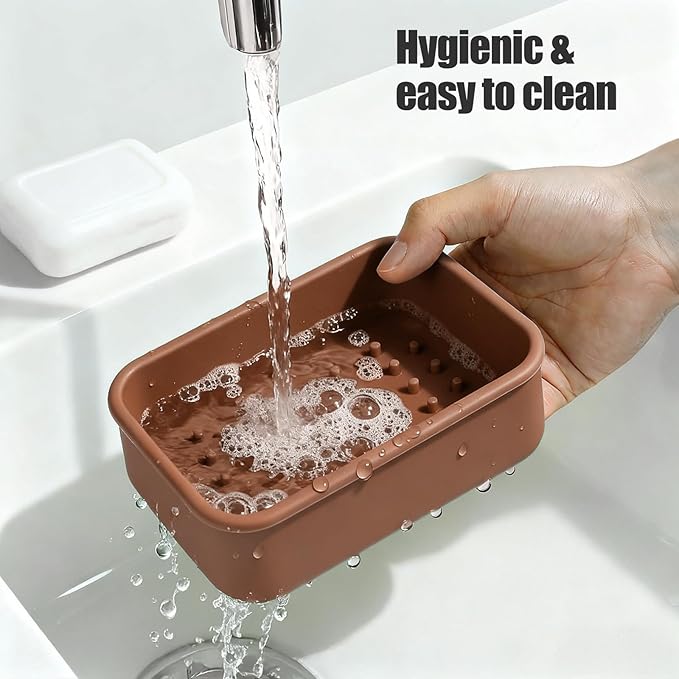 OTHIX Extra Large Silicone Leak Proof Travel Soap Case - Compatible with 10 oz Duke Cannon or Shampoo & Conditioner Bar Set | for Extended Trips, Outdoor Adventures, or Truck Drivers (Coffee Brown)
