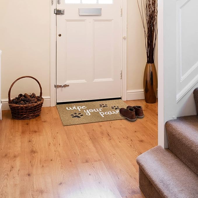 Outdoor Front Door Mat Wipe Your Paws Doormat Inside Outside Mats Entryway Welcome Mats Non Slip Rubber Backing Funny Indoor Door mats Dog Mat for Porch, Brown 18X30 Inch