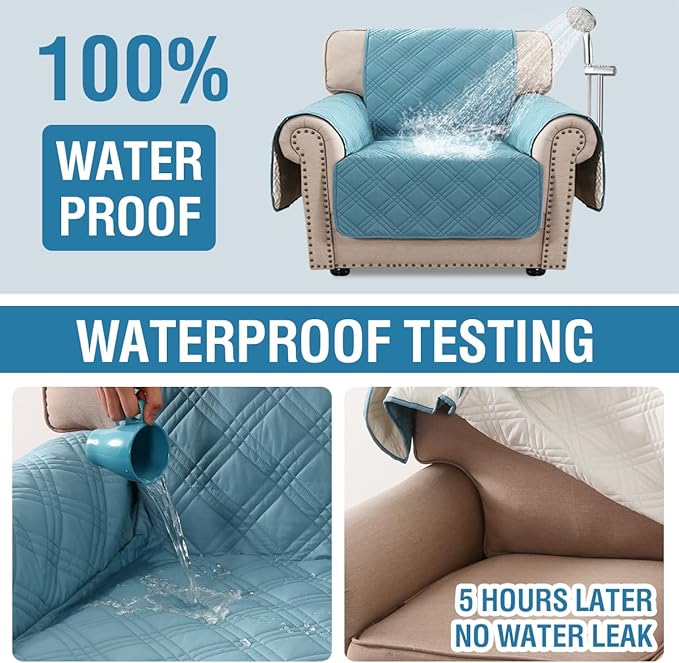 H.VERSAILTEX 100% Waterproof Arm Chair Cover Modern Armchair Slipcover Thick and Soft Chair Protectors Covers for Pets (Chair, Smoke Blue/Beige)