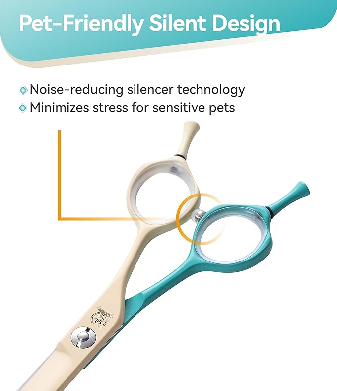 Fenice Peak Curved Dog Grooming Scissors with Coating 440C Stainless Steel, 7 inch Professional Curved Shears Dog Grooming，25 Degree of Curved Blade，Pet Shear for Trimming Face and Paws, Green & White