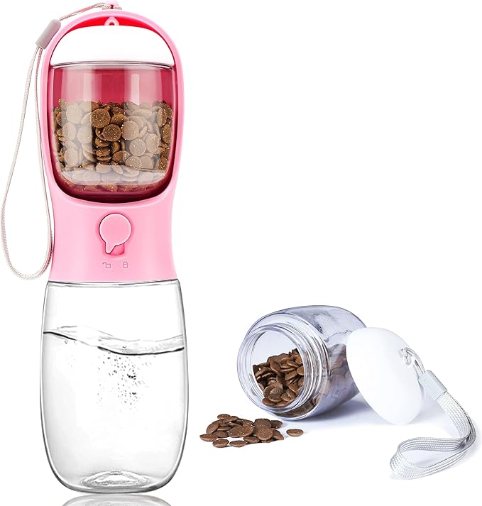 AVELORA Portable Dog Water Bottle with Food Container,15oz Leak-Proof Pet Water Dispenser for Dogs, Cats, Puppies,Built-in Activated Carbon Filter for Travel,Hiking, Walking,and Outdoor Activities