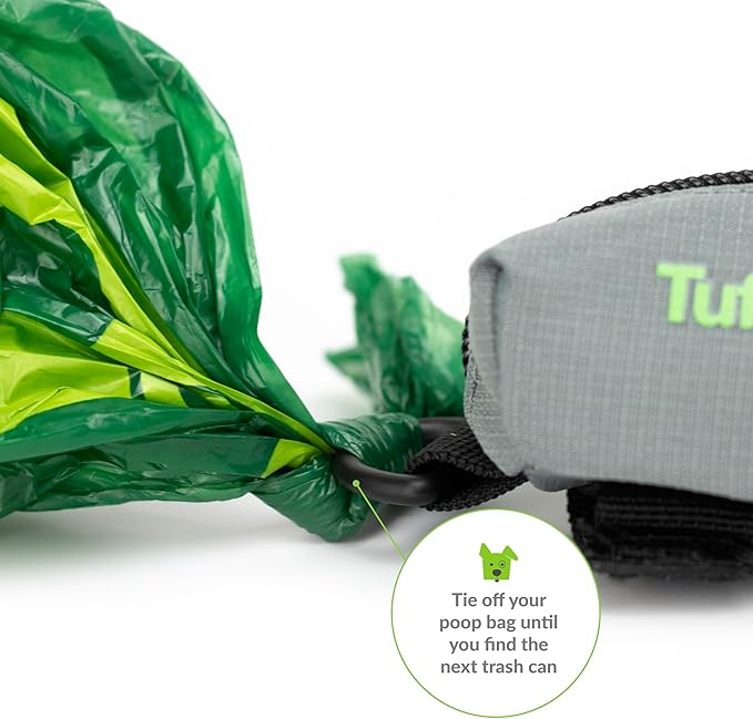 Tuff Mutt Dog Poop Bag Holder with Velcro Attachment - Durable Fabric Poop Bag Dispenser for Leashes - Includes Starter Roll for Easy Cleanup