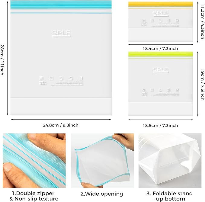 SPLF 20 Pack Reusable Snack Bags Dishwasher Microwave Safe, BPA Free Extra Thick Leakproof Reusable Food Storage Bags Silicone Free Snack Pouch For Women & Men