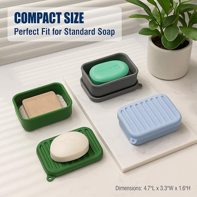 Superior Leak-Proof Silicone Travel Soap Case with Drainage Lid/Layer, Compact Bar Soap Container, Durable Soap Holder for Camping, Gym, and Travel Size Toiletries (Light-Purple)