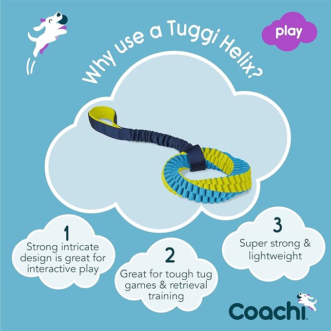 Coachi Tuggi Helix - Interactive Dog Toy for Tug of War & Play. Strong & Lightweight, Stretchy Bungee Handle, Reward Training, Interrupting Biting & Chewing, Ideal for Agility & Suitable for Puppies