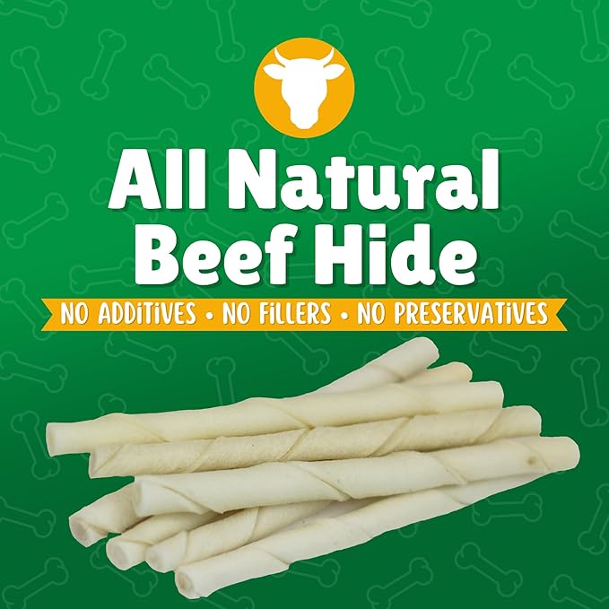 Natural Rawhide Twist Sticks Dog Treats – 325ct. Premium Rawhide Chew Sticks – Long Lasting Chews for Small Dogs and Puppy Treats Made with Natural Beef Hide