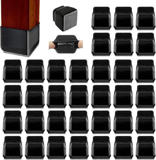 36Pcs Black Square Chair Leg Floor Protectors, High Elastic Felt Furniture Pads for Hardwood Floors, Silicone Floor Protectors for Chairs, Chair Leg Caps Covers Socks (Transparent, Small)