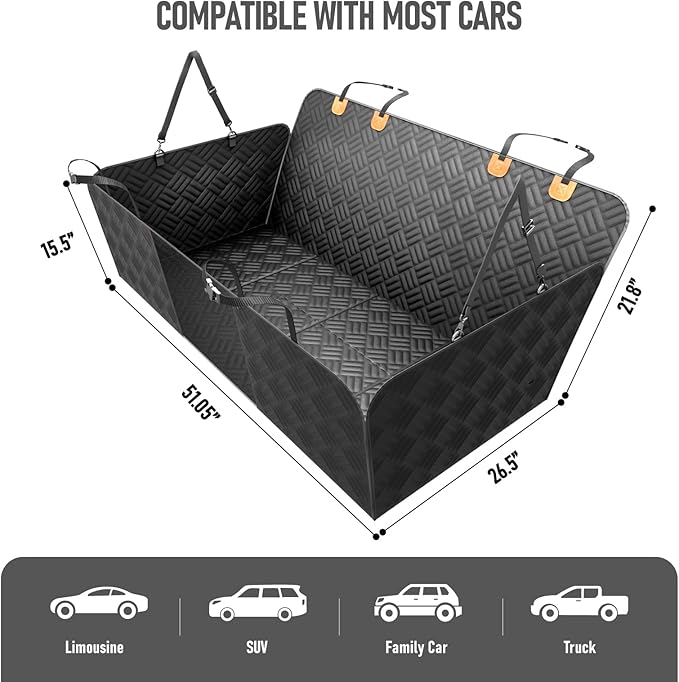 PROZAR Dog Car Seat Cover for Back Seat, Hard Bottom Back Seat Extender for Dogs - Supports 400lbs, Back Seat Pet Cover, Dog Hammock for Full-Size Trucks/SUV
