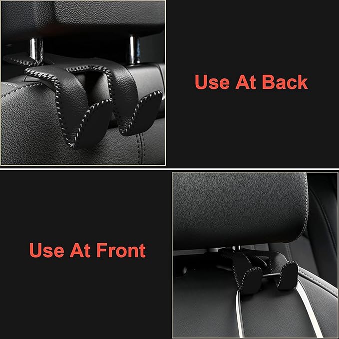 Car Purse Hook, 2 in 1 Car Seat Headrest Hooks Durable Hanger Storage Holder Leather Organizer for Hanging Grocery Bags, 2 Pack, Brown