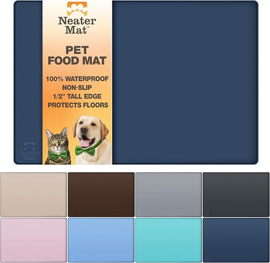 Neater Pet Brands Neater Mat Pet Mats for Food and Water, Cat & Dog Bowl Mat Waterproof Silicone, Feeding Tray, Dog Food Mats for Floors, Placemat w/Raised Edge for Under Bowls, 32" x 24", Dark Blue