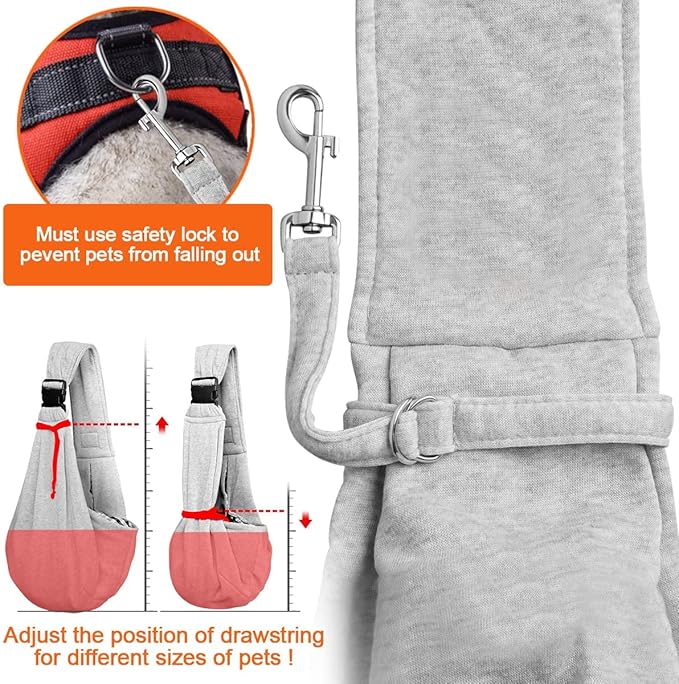 Tomkas Small Dog Sling Carrier - Zipper Pocket & Adjustable Strap - for 3-10 lbs Pets(Gray) Puppy