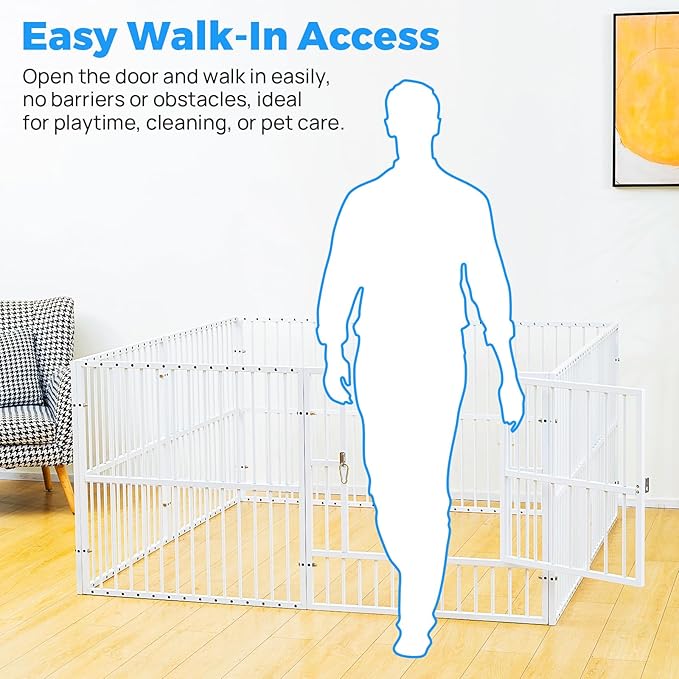 Dog Playpen - 32" Height Dog Pen, Heavy Duty Puppy Pen with Door, Safe & Sturdy, Easy Assemble for Indoor/Outdoor Pet Playpen (12 Panels with Door, White)
