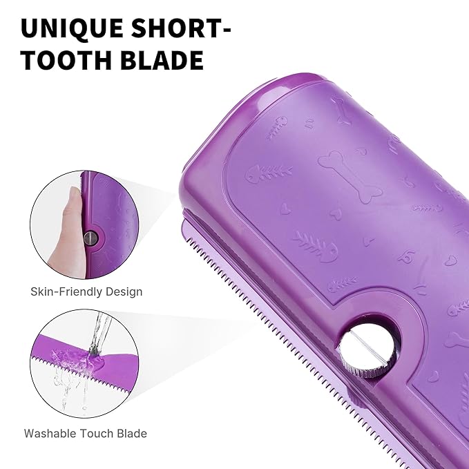 Dog Deshedding Brush – Gentle Wide Shallow Comb for Loose Hair – Soft Groomer for Dogs & Cats – Purple