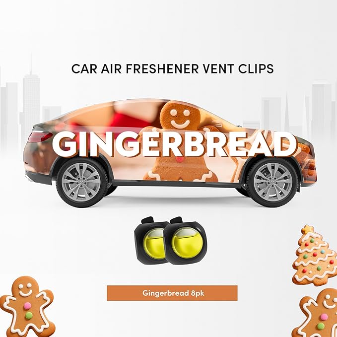 Car Air Freshener Vent Clips, 8 Pack, Provides Long-Lasting Scent, Up to 240 Days, Odor Eliminator (Gingerbread)