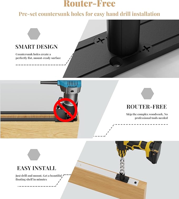 Floating Shelf Bracket Heavy Duty Shelving Brackets,Decorative Floating Shelf Hardware Black,Hidden Metal Shelf Support Bracket Heavy Duty Floating Mantel Bracket (18X8X1.2-Starter Jig)