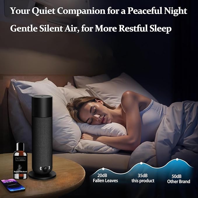 Smart Scent Air Machine for Home - Cold Air Technology Waterless Essential Oil Diffuser with Roy Tranquility Oil Set, Covers Up to 2000 Sq.Ft, Quiet Aromatherapy Machine for Hotel, Spa (Black)