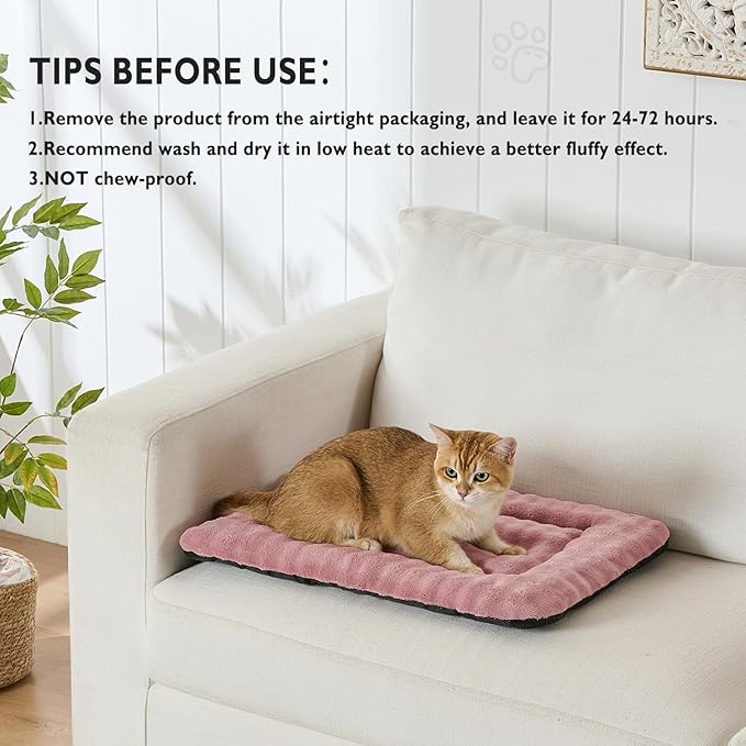 Pet Bed Mat Crate Pad for Cats Small Dogs, Washable Soft Pet Sleeping Mat Kennel Pad with 3D Bubble Pattern, Dusty Pink, 24"x 18"