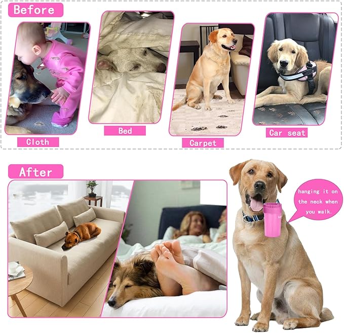 Kabetig Quick Clean Dog Paw Cleaner 5-in-1 Kit, Pink (Medium) - No Full Bath Needed, Post-Walk Paw Clean - with Silicone Bath Brush, 3 Microfiber Towels - Fits Corgi 1.2-2.5 In (3.05-6.35 cm)