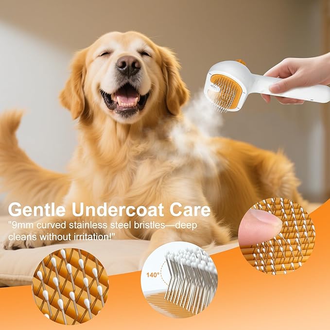 FASHIONARI Pet Steam Brush for Dog & Cat – 3-in-1 Spray Hair Removal Comb – Steam for Shedding & Grooming – Water Brush for Long & Short Haired Pets – Spritz Defur Comb – Includes 2*Waterless Shampoo