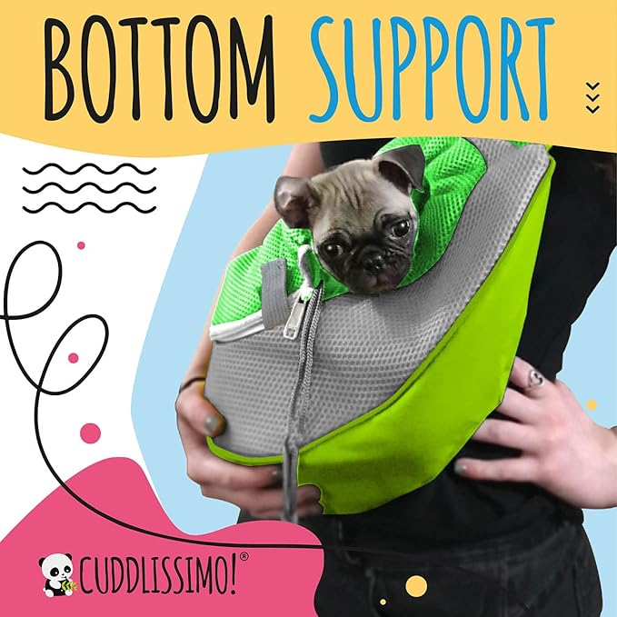 Cuddlissimo! Pet Sling Carrier - Small Dog Puppy Cat Carrying Bag Purse Pouch - For Pooch Doggy Doggie Yorkie Chihuahua Baby Papoose Bjorn -Hiking Travel Front Chest Body Holder Pack To Wear (Green-L)